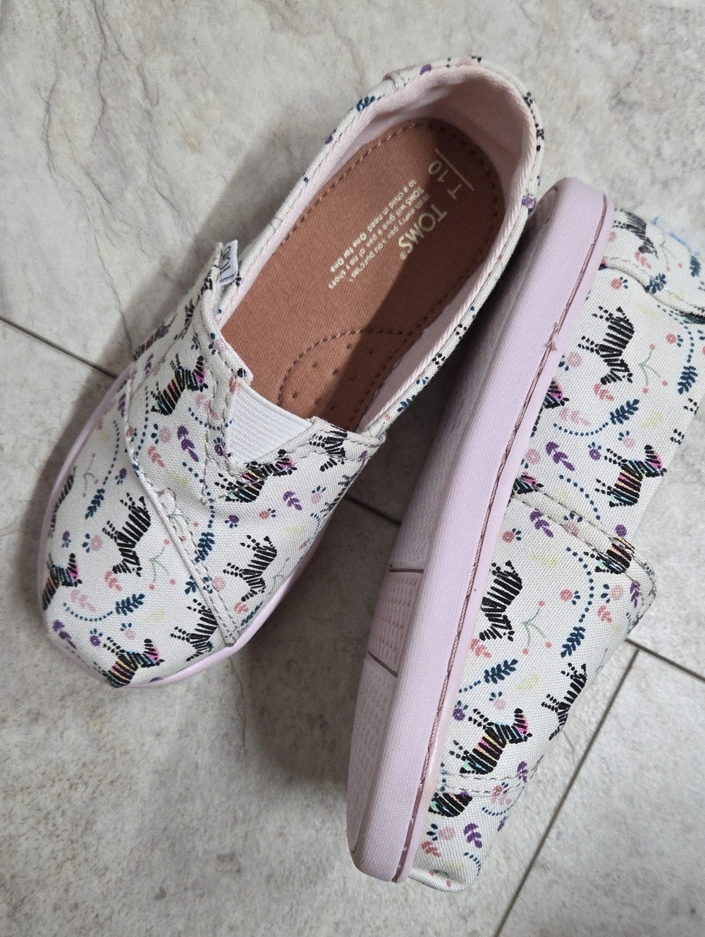 TOMS Toddler Alpargata Zebra Floral Slip On Shoes Size 10 NEW